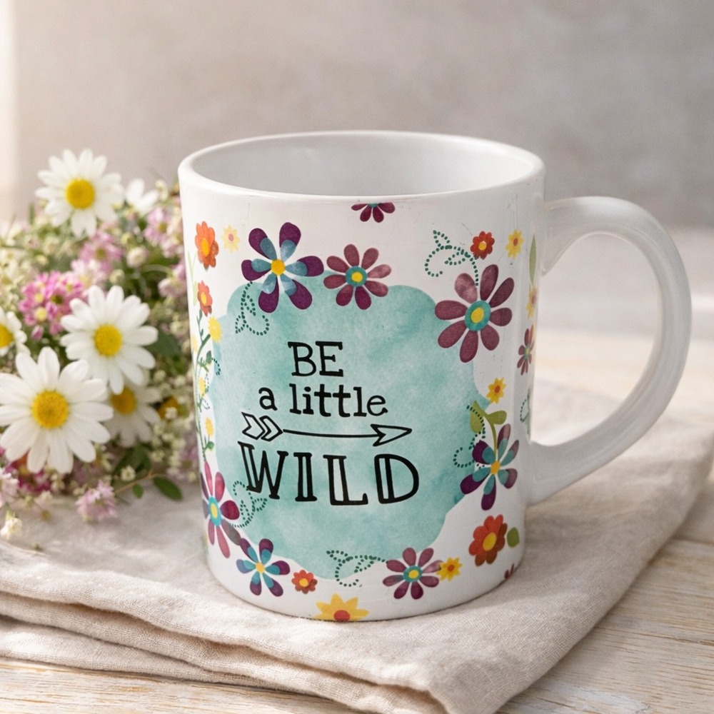 Boston Warehouse Be A Little Wild Floral Coffee Mug White Teal Ceramic 16oz